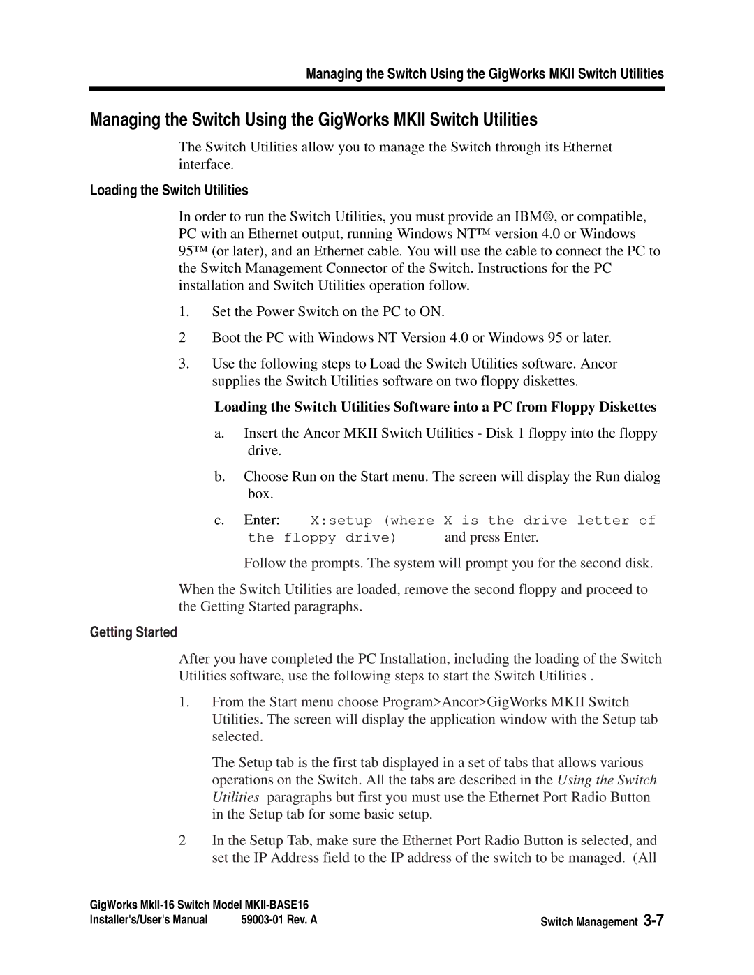 Q-Logic MKII-BASE16 user manual Loading the Switch Utilities, Getting Started 