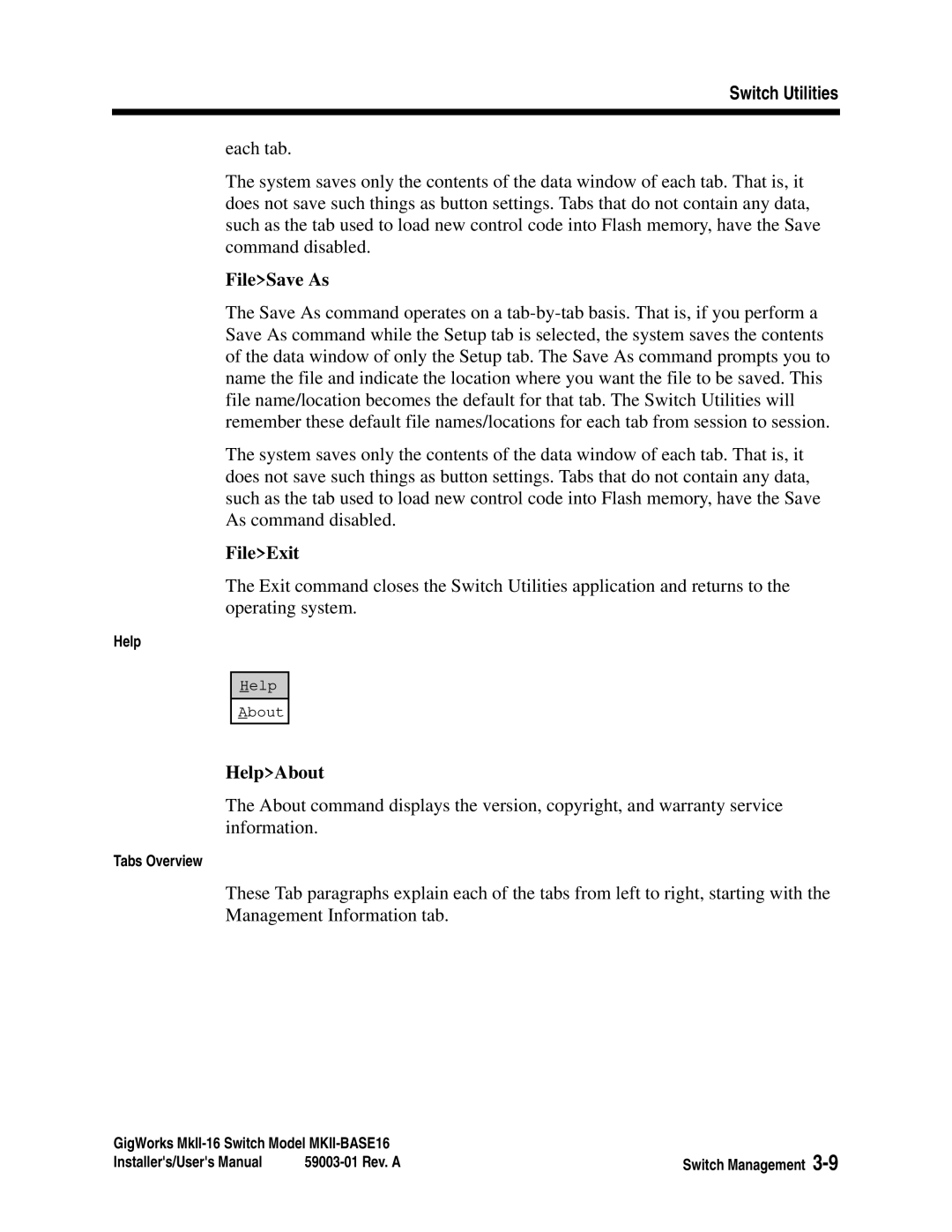 Q-Logic MKII-BASE16 user manual FileSave As, FileExit, HelpAbout 