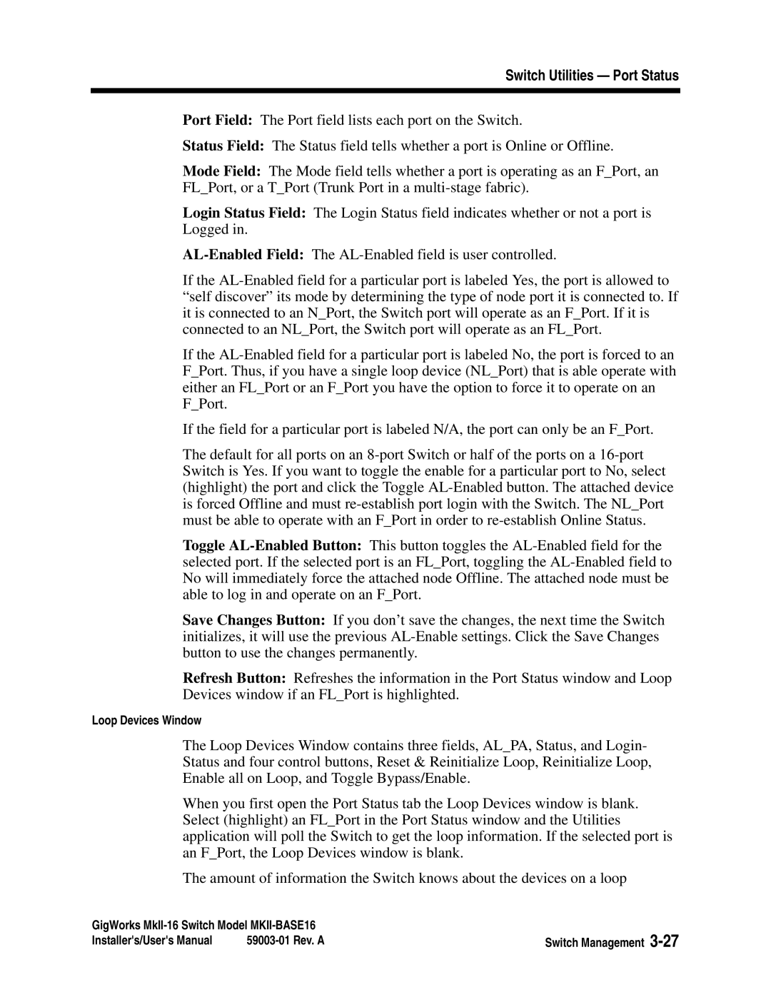 Q-Logic MKII-BASE16 user manual Loop Devices Window 