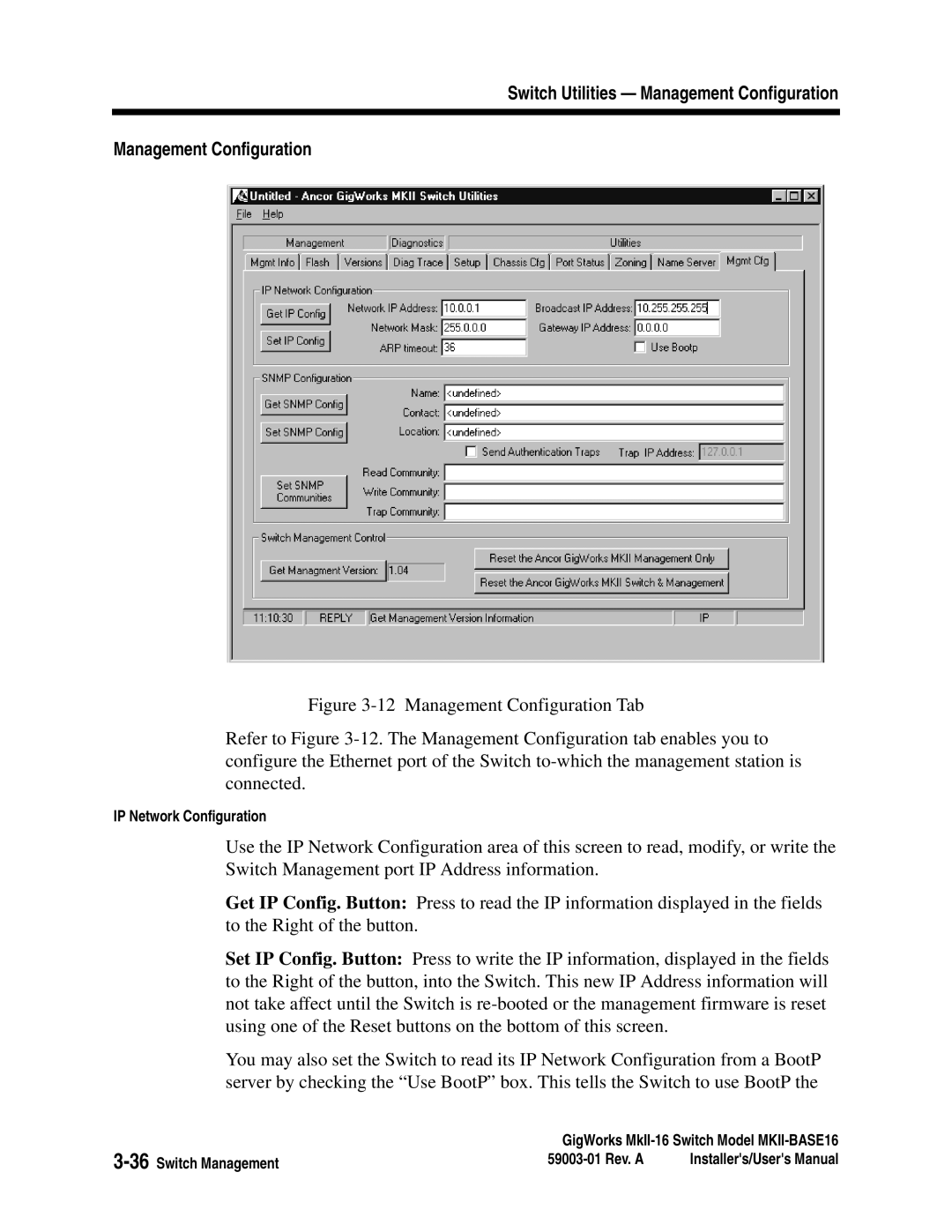 Q-Logic MKII-BASE16 user manual Switch Utilities Management Configuration 