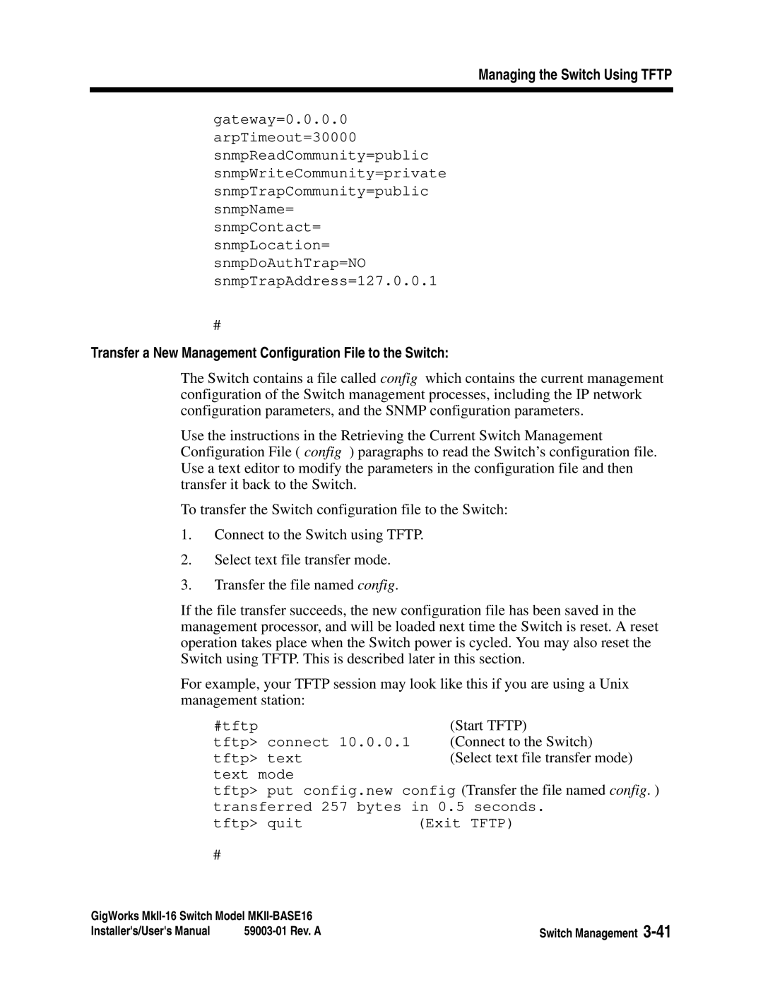 Q-Logic MKII-BASE16 user manual Transfer a New Management Configuration File to the Switch 