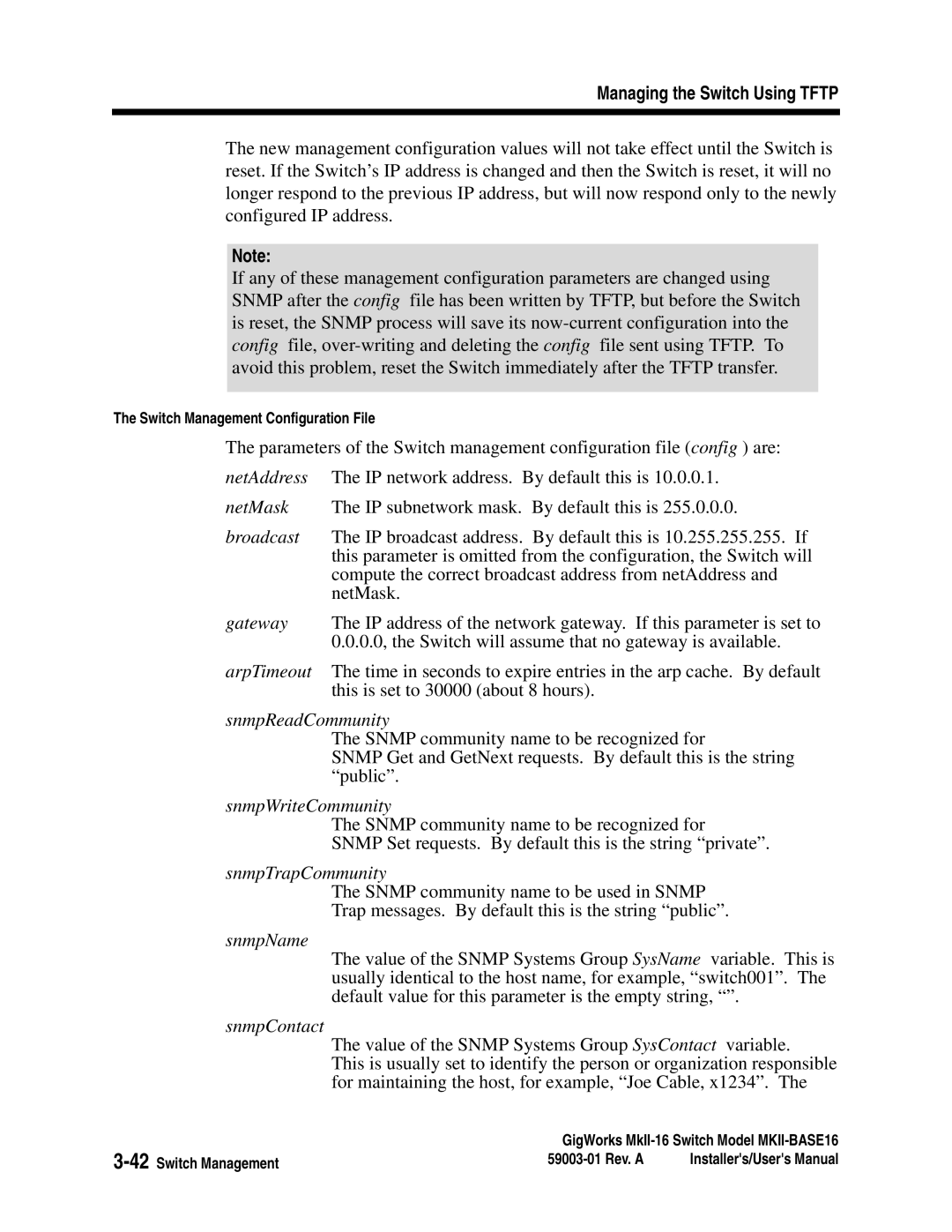 Q-Logic MKII-BASE16 user manual SnmpReadCommunity 