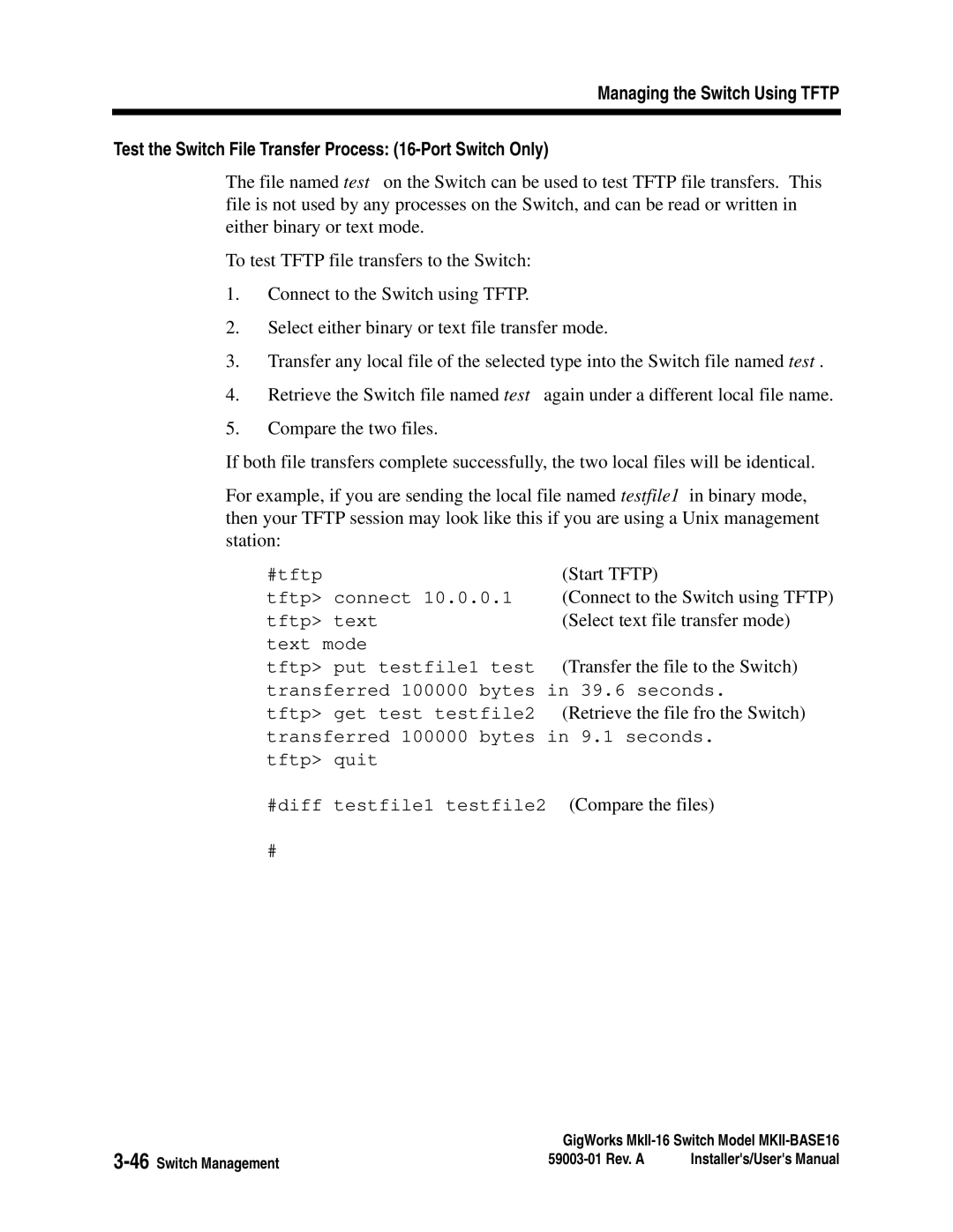 Q-Logic MKII-BASE16 user manual Transfer the file to the Switch 