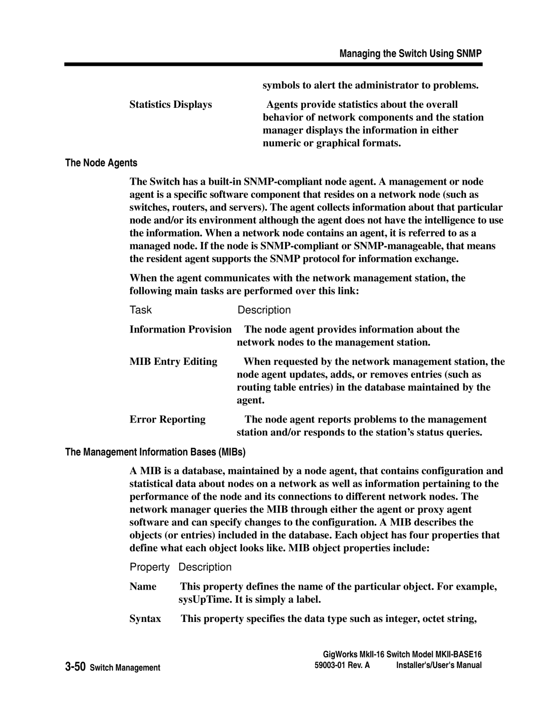 Q-Logic MKII-BASE16 user manual Node Agents, Task Description, Management Information Bases MIBs, Property Description 