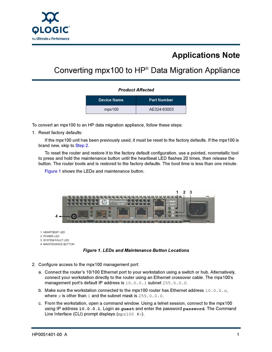 Q-Logic MPX100 manual Applications Note 