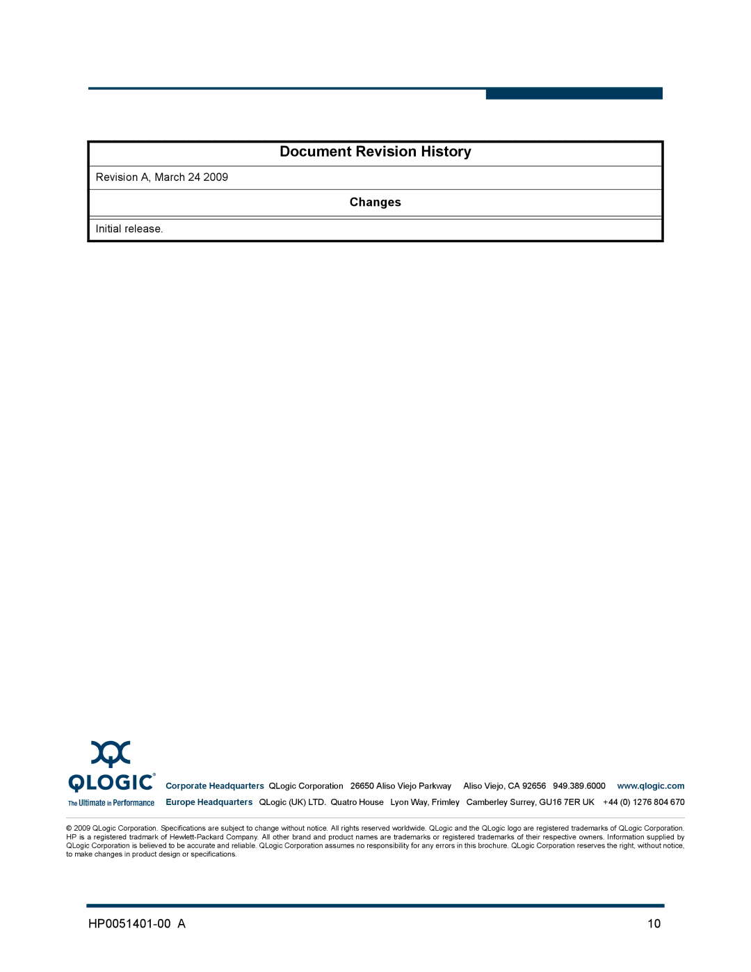 Q-Logic MPX100 manual Document Revision History 