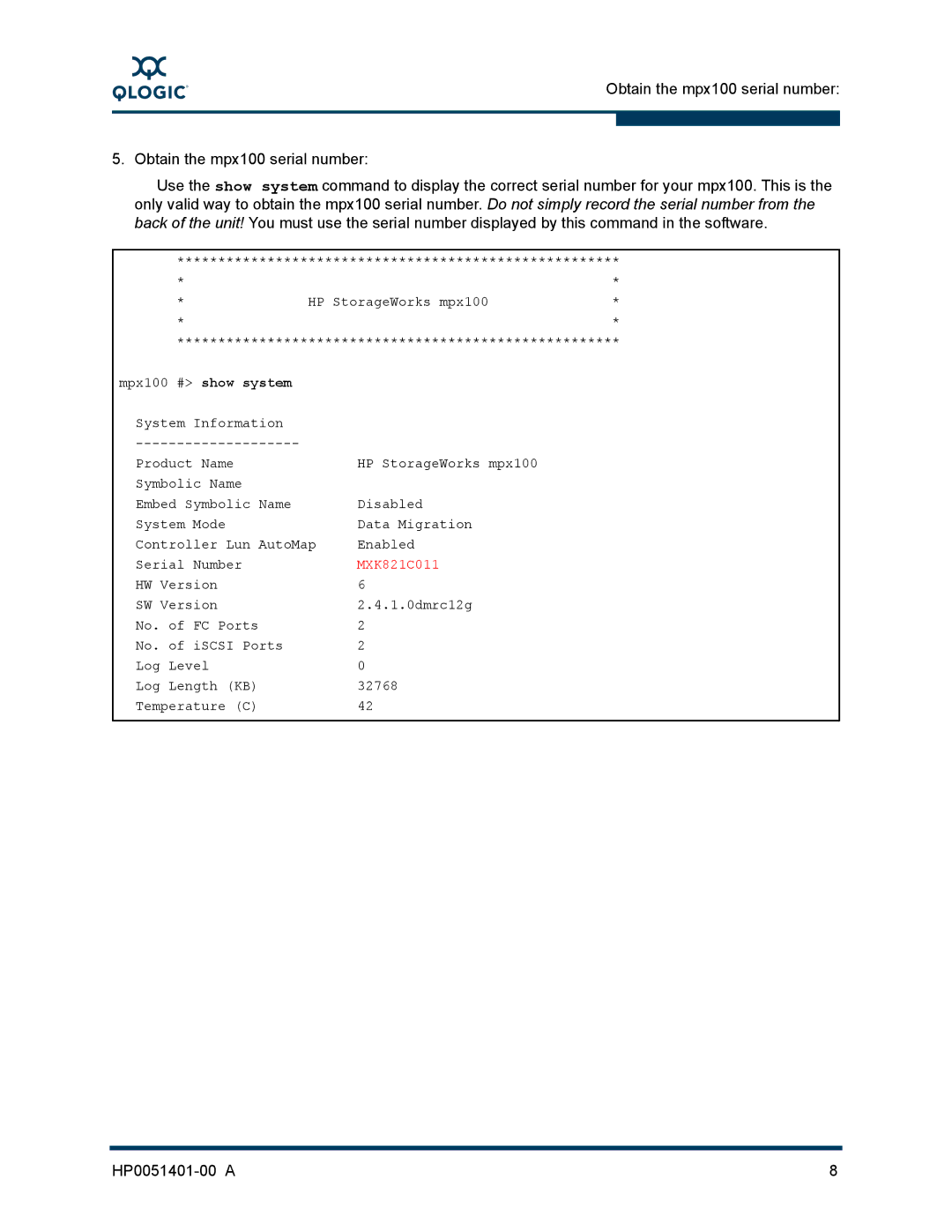 Q-Logic MPX100 manual MXK821C011 