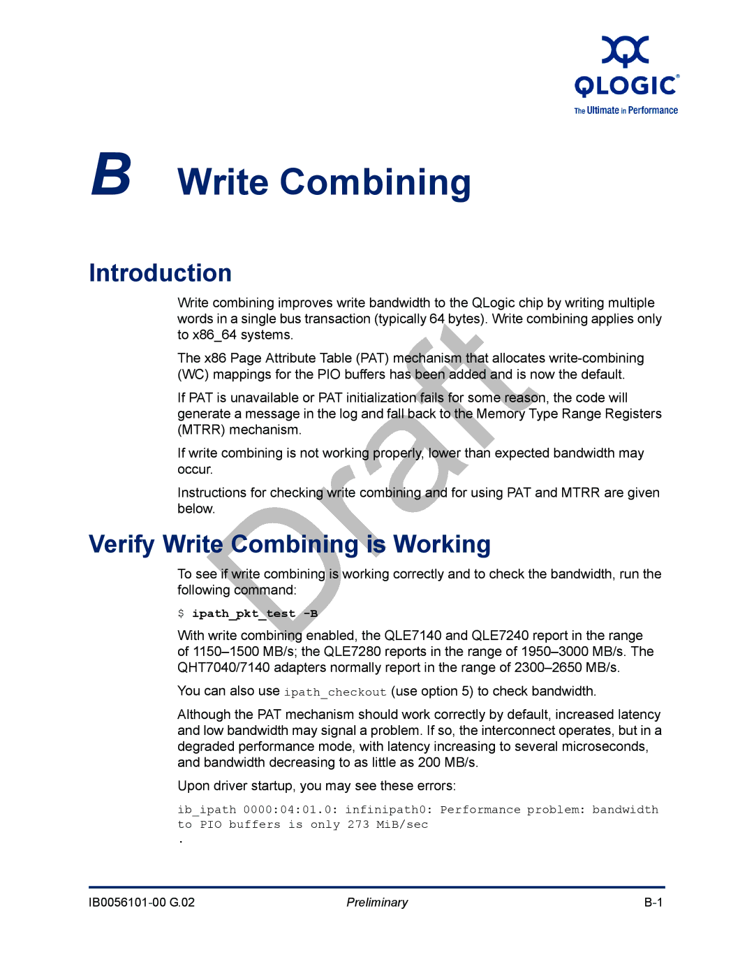 Q-Logic IB0056101-00 G.02, OFED manual Introduction, Verify Write Combining is Working 