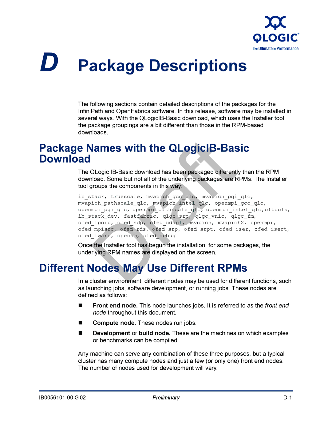 Q-Logic IB0056101-00 G.02, OFED manual Package Descriptions, Package Names with the QLogicIB-Basic Download 