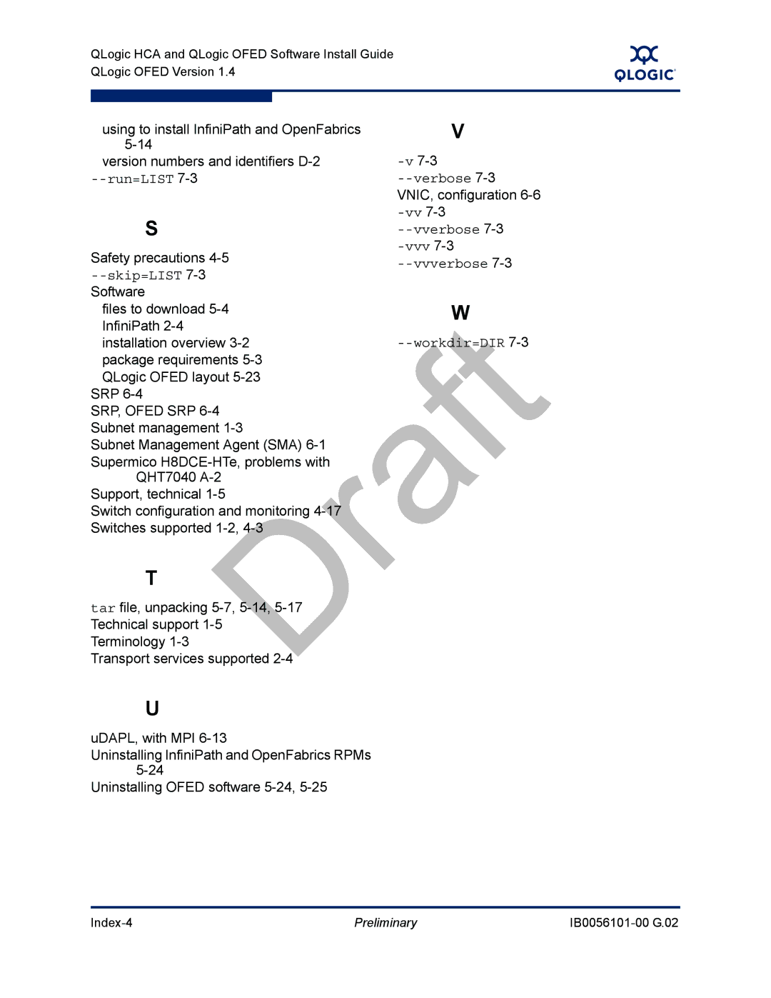 Q-Logic OFED, IB0056101-00 G.02 manual Skip=LIST 7-3Software, VNIC, configuration 