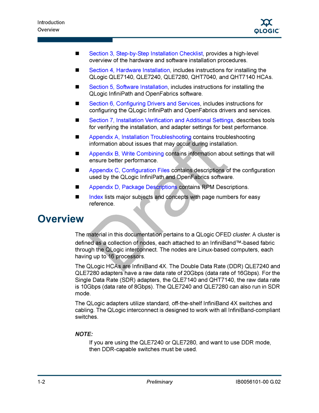 Q-Logic OFED, IB0056101-00 G.02 manual Overview 