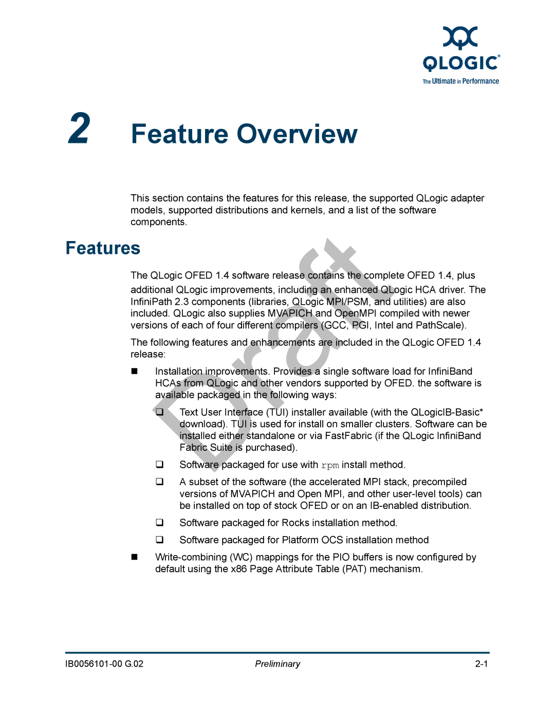 Q-Logic IB0056101-00 G.02, OFED manual Feature Overview, Features 