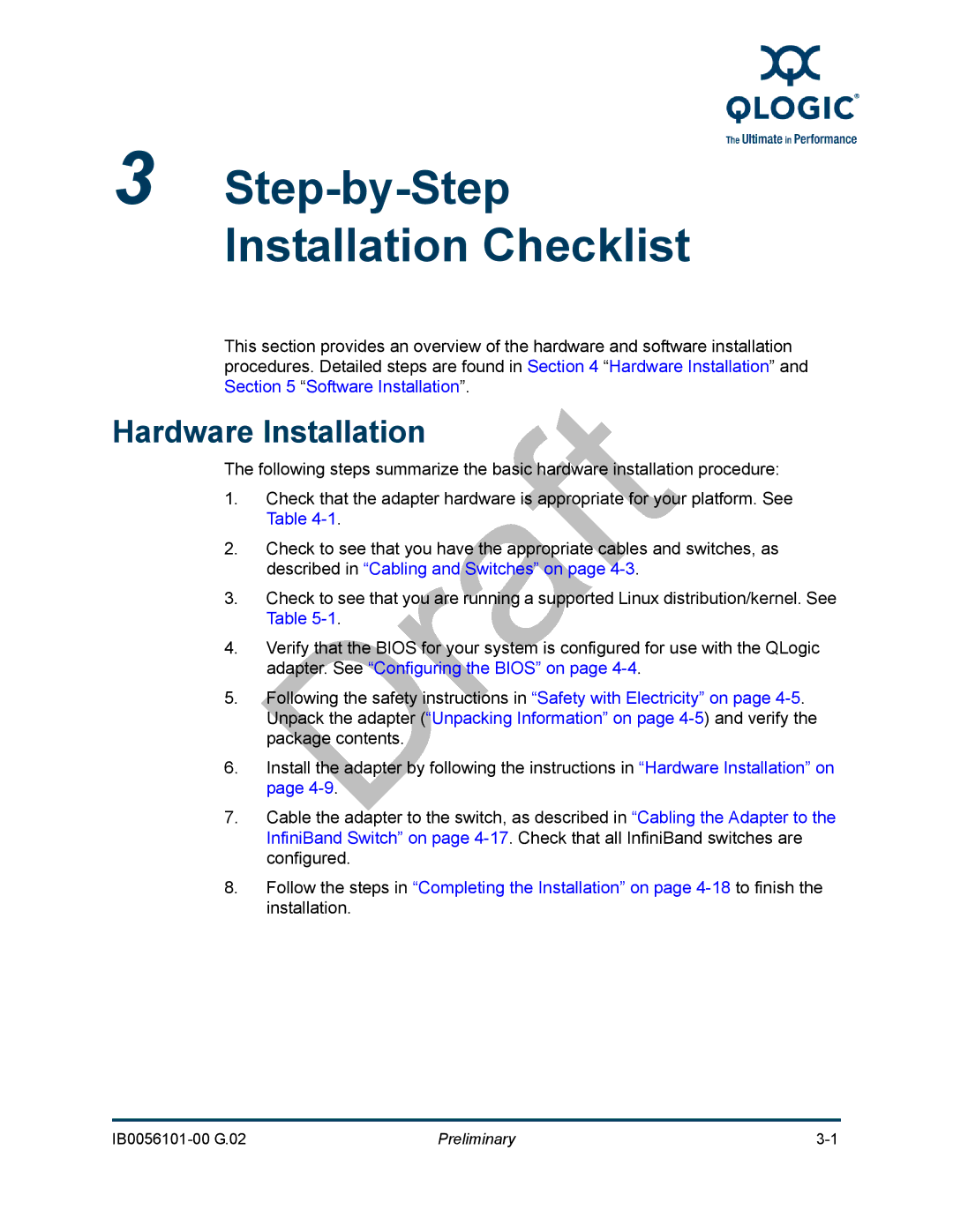 Q-Logic IB0056101-00 G.02, OFED manual Step-by-Step Installation Checklist, Hardware Installation 