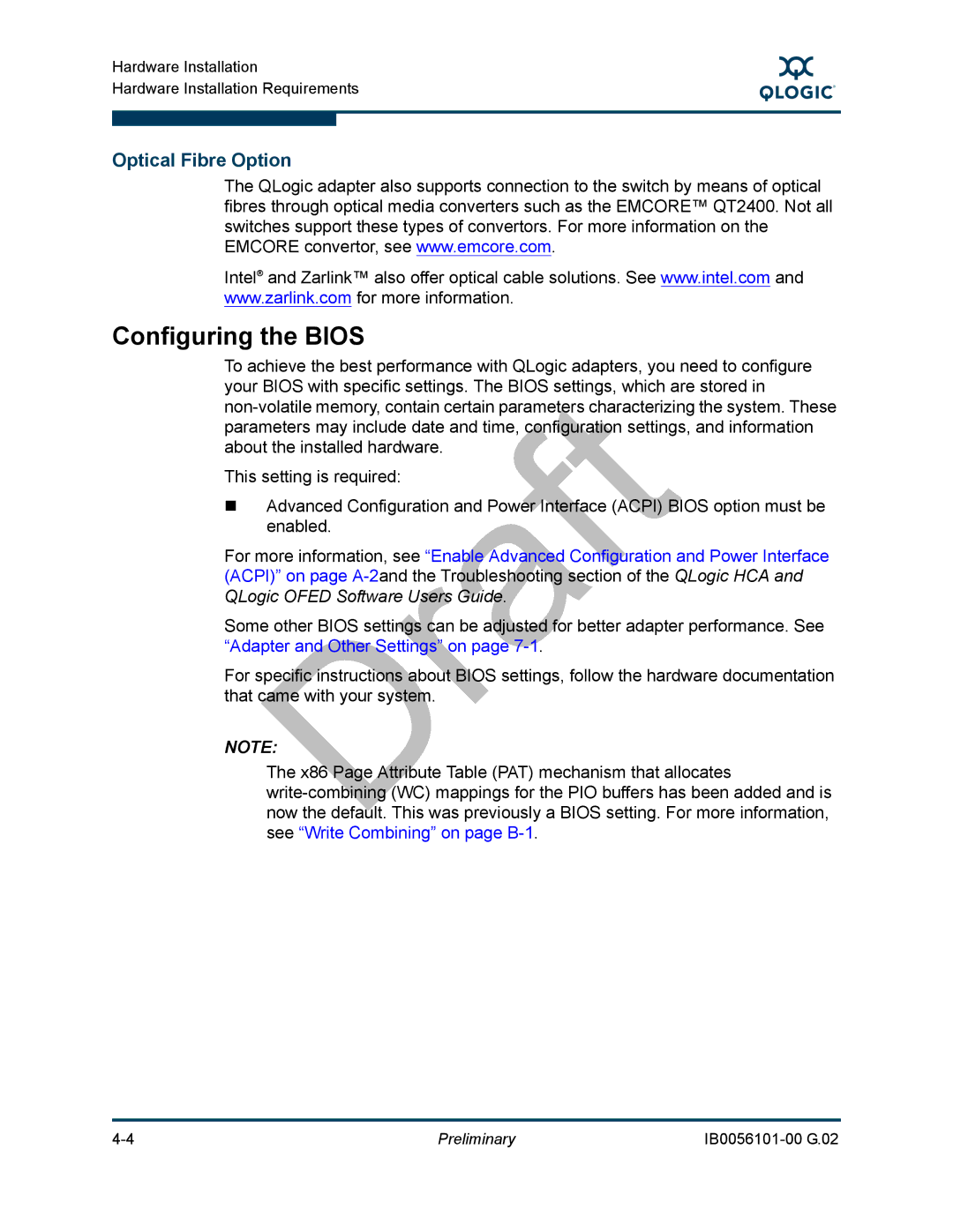 Q-Logic OFED, IB0056101-00 G.02 manual Configuring the Bios 