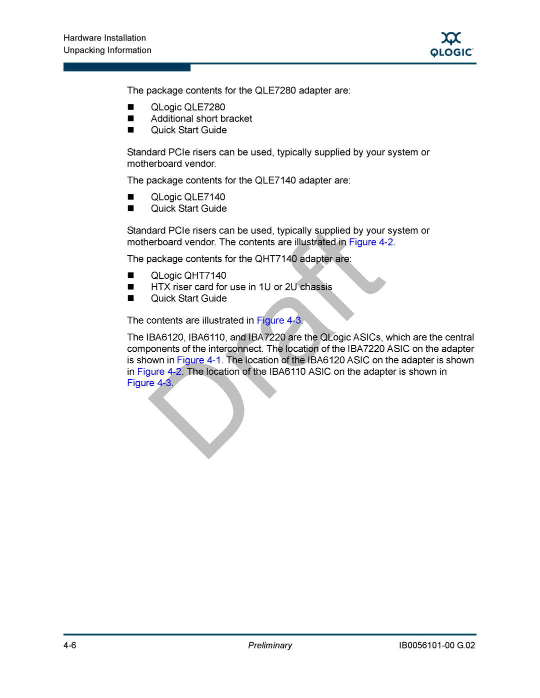 Q-Logic OFED, IB0056101-00 G.02 manual Hardware Installation Unpacking Information 