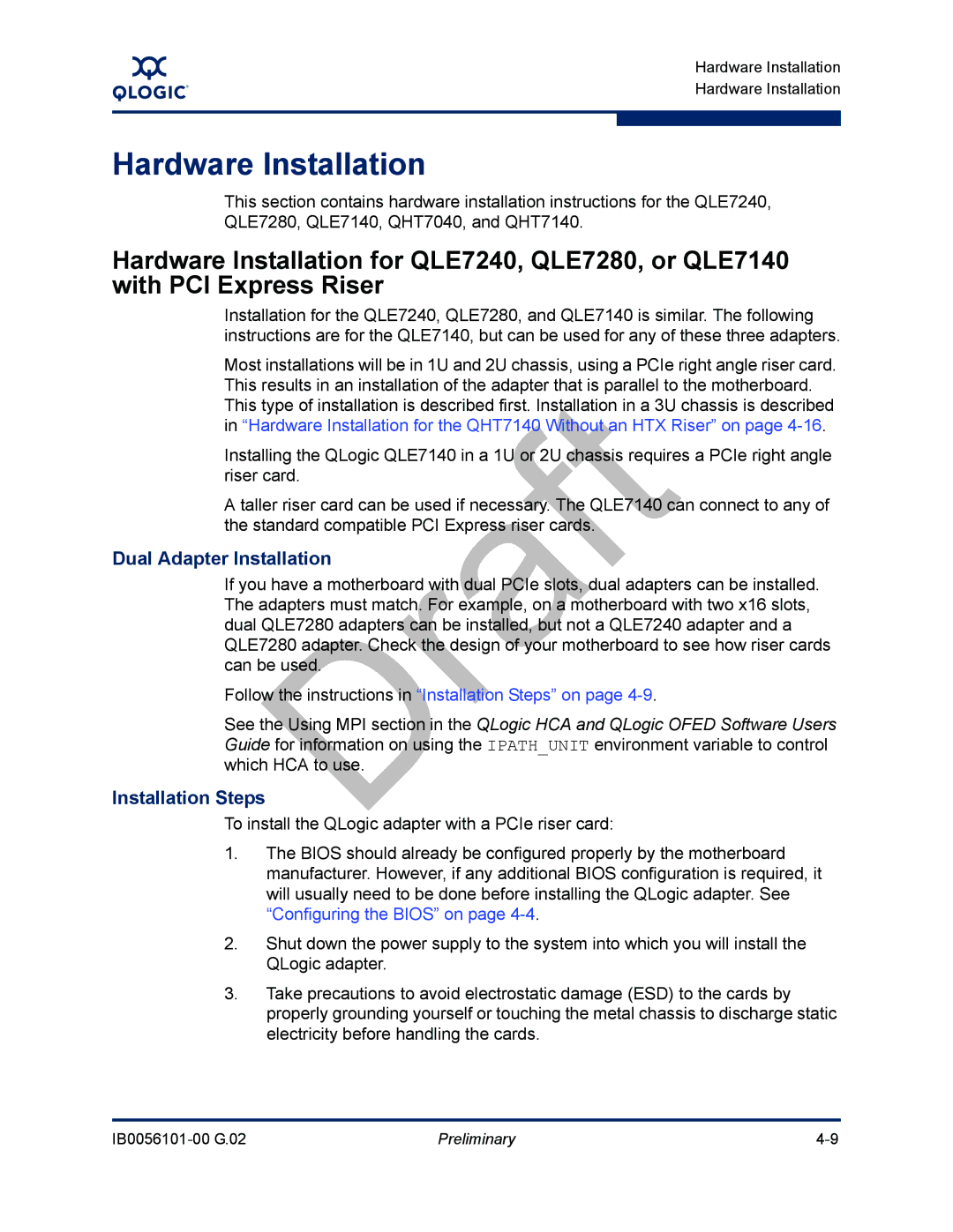 Q-Logic IB0056101-00 G.02, OFED manual Dual Adapter Installation 