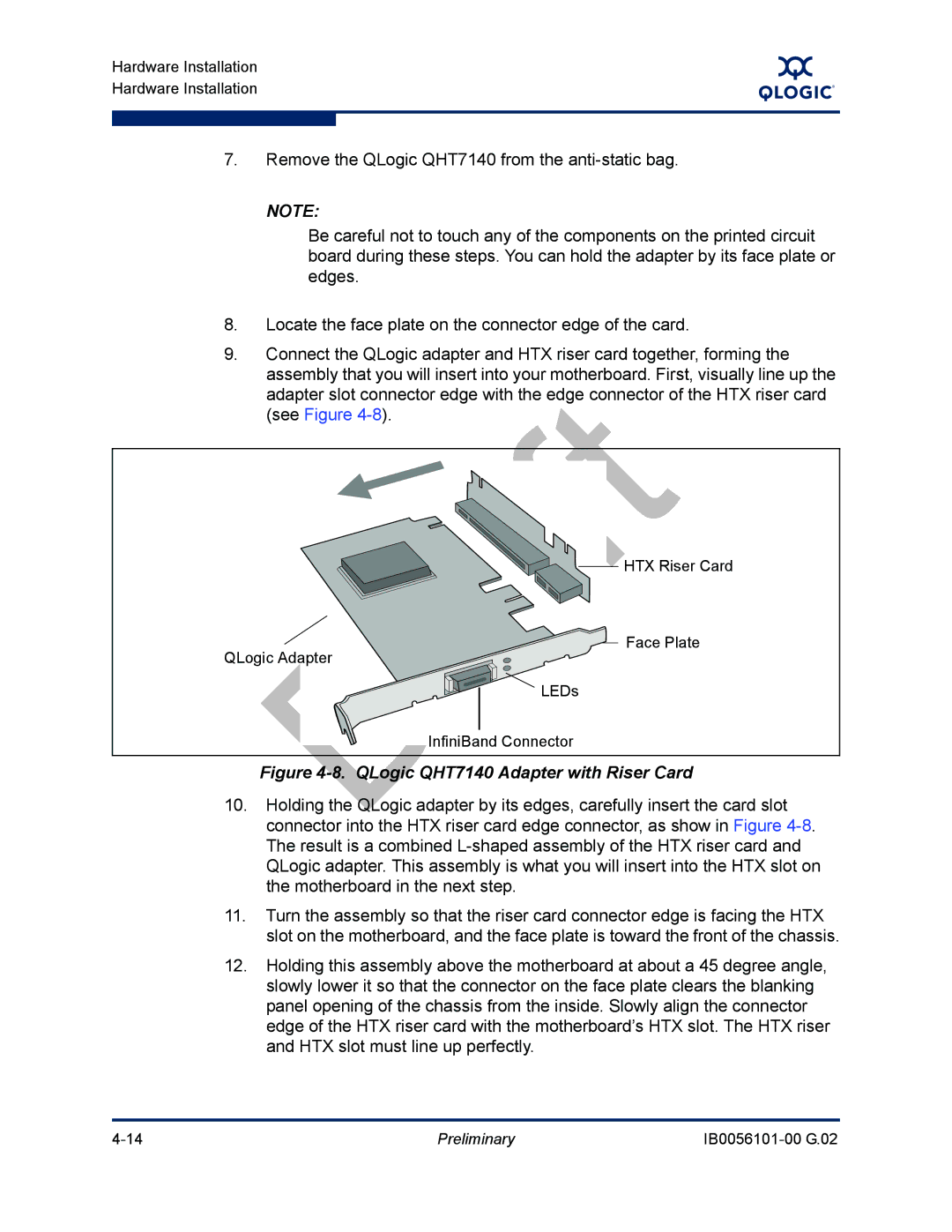 Q-Logic OFED, IB0056101-00 G.02 manual QLogic QHT7140 Adapter with Riser Card 