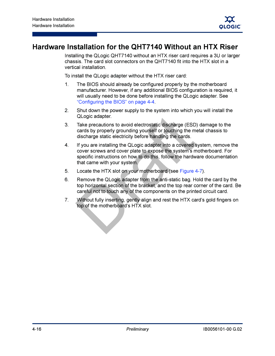 Q-Logic OFED, IB0056101-00 G.02 manual Hardware Installation for the QHT7140 Without an HTX Riser 