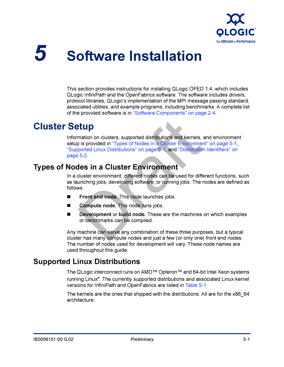 Q-Logic IB0056101-00 G.02, OFED manual Software Installation, Cluster Setup, Types of Nodes in a Cluster Environment 