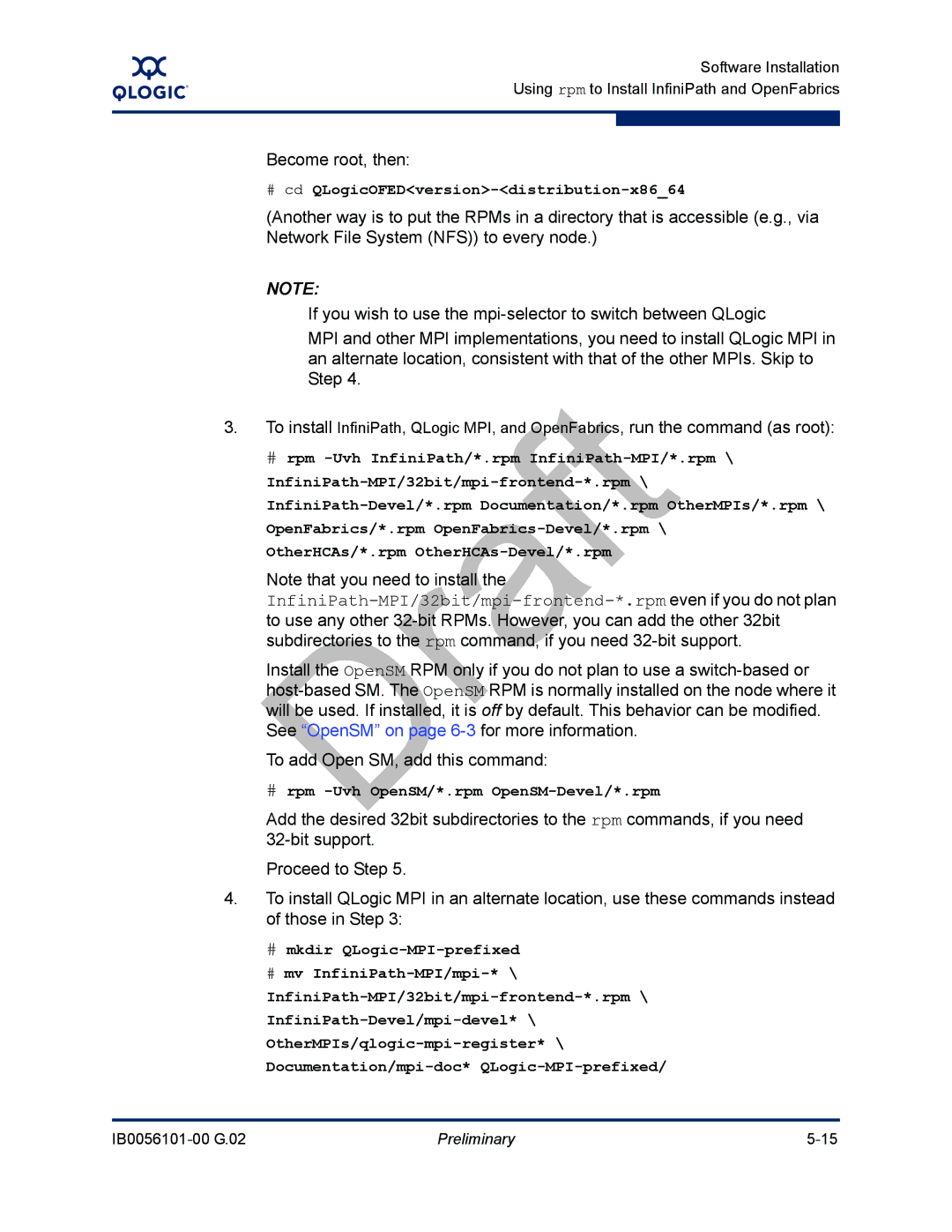 Q-Logic IB0056101-00 G.02, OFED manual Become root, then 