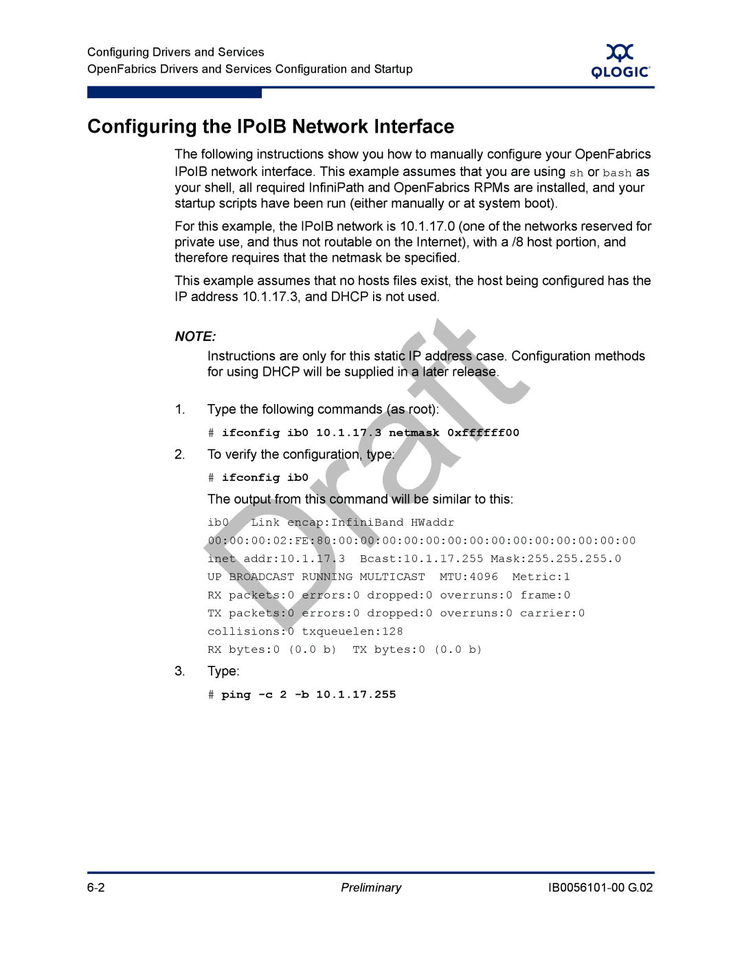 Q-Logic OFED, IB0056101-00 G.02 manual Configuring the IPoIB Network Interface, To verify the configuration, type, Type 