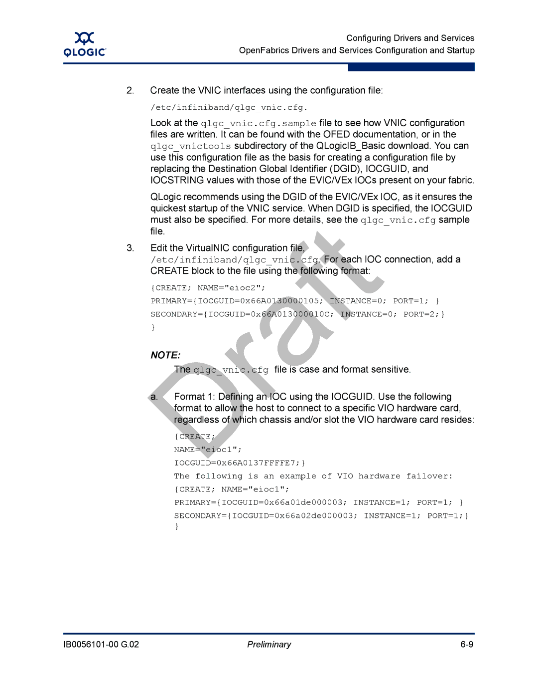 Q-Logic IB0056101-00 G.02, OFED manual Create the Vnic interfaces using the configuration file, Etc/infiniband/qlgcvnic.cfg 