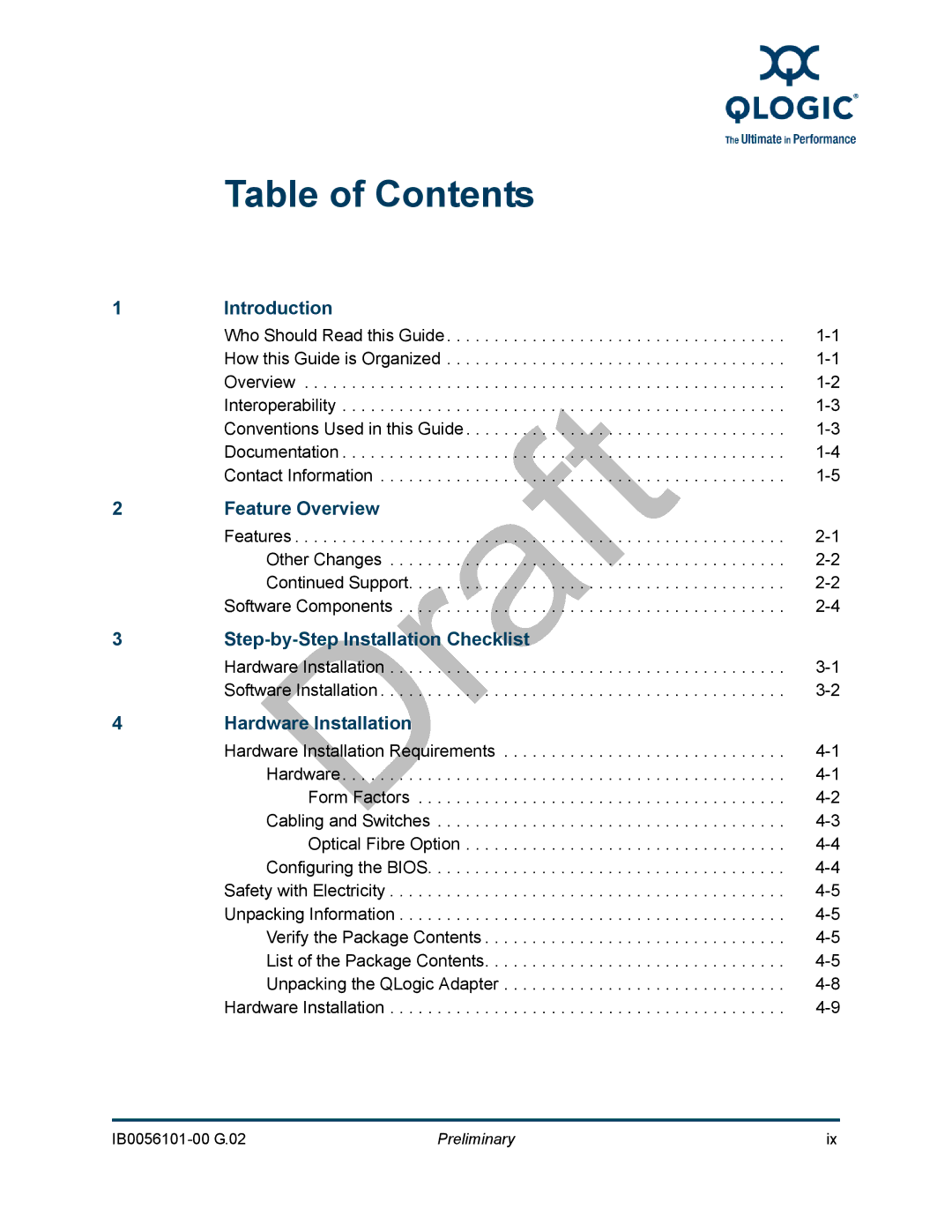 Q-Logic IB0056101-00 G.02, OFED manual Table of Contents 