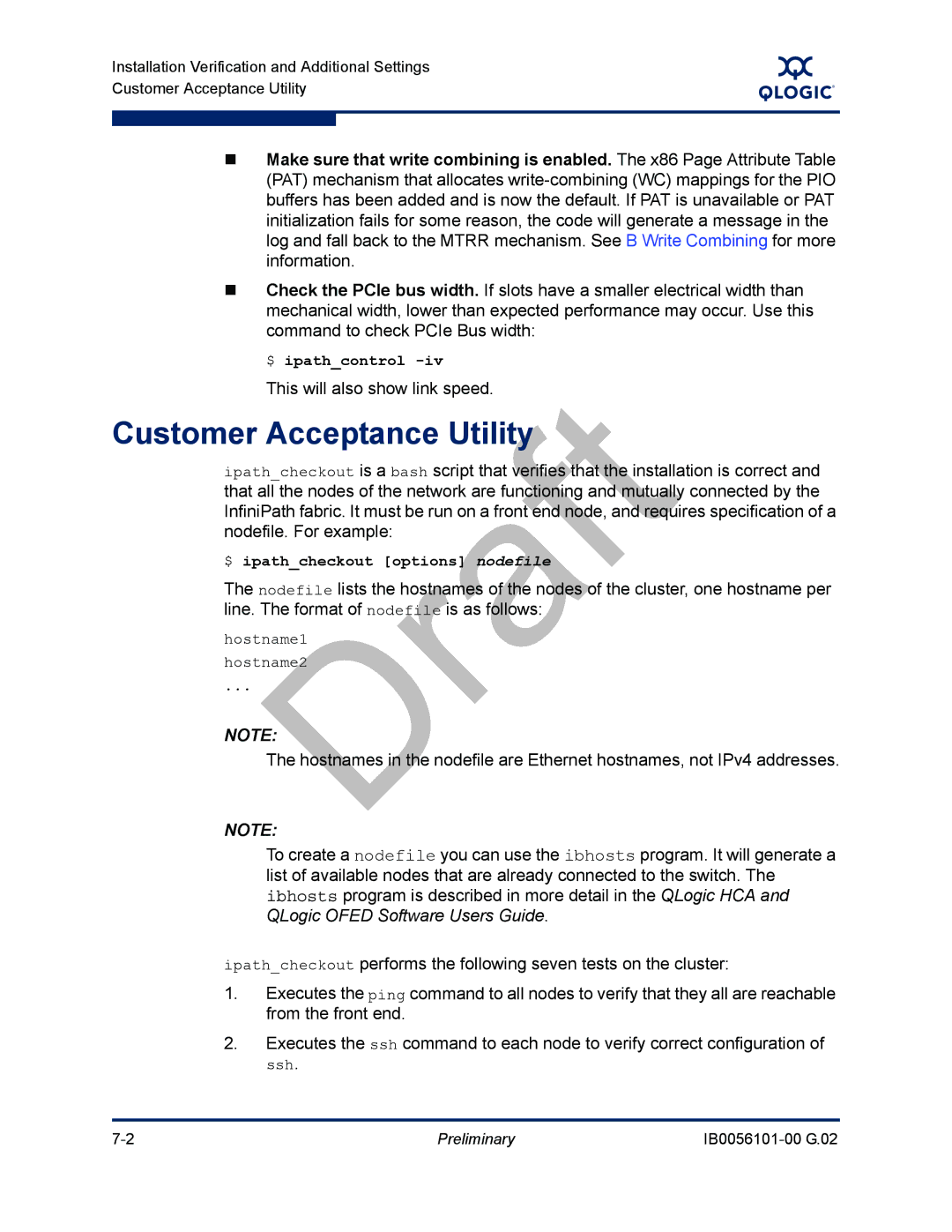 Q-Logic OFED, IB0056101-00 G.02 manual Customer Acceptance Utility, This will also show link speed, Hostname1 Hostname2 