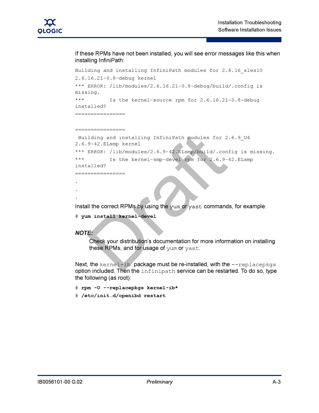 Q-Logic IB0056101-00 G.02, OFED manual # yum install kernel-devel 