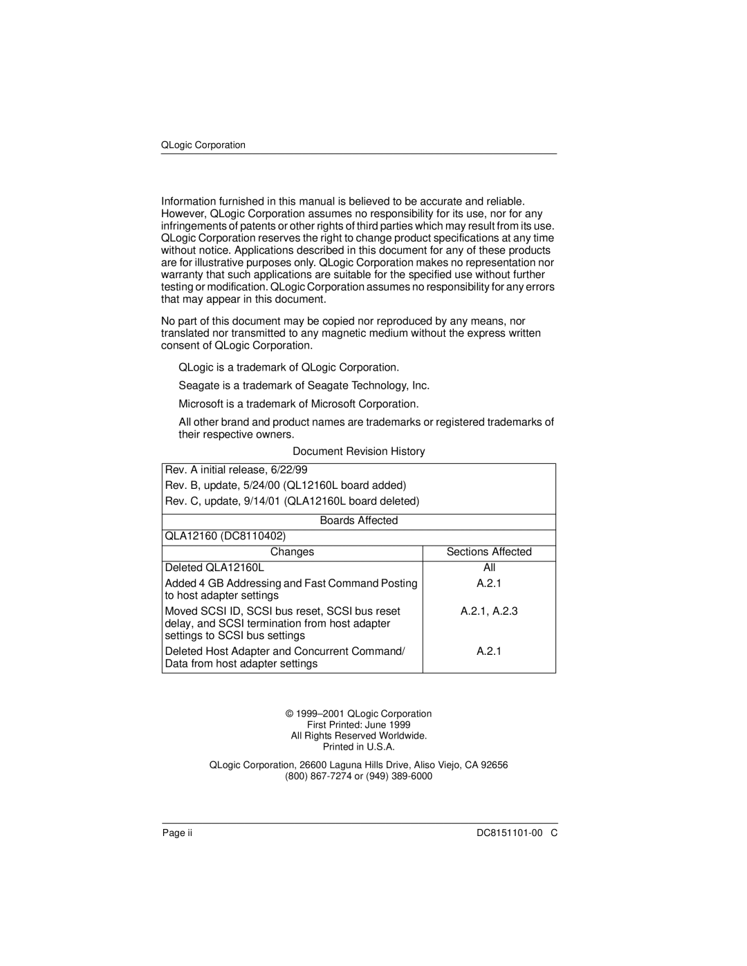 Q-Logic QLA12160 manual QLogic Corporation 