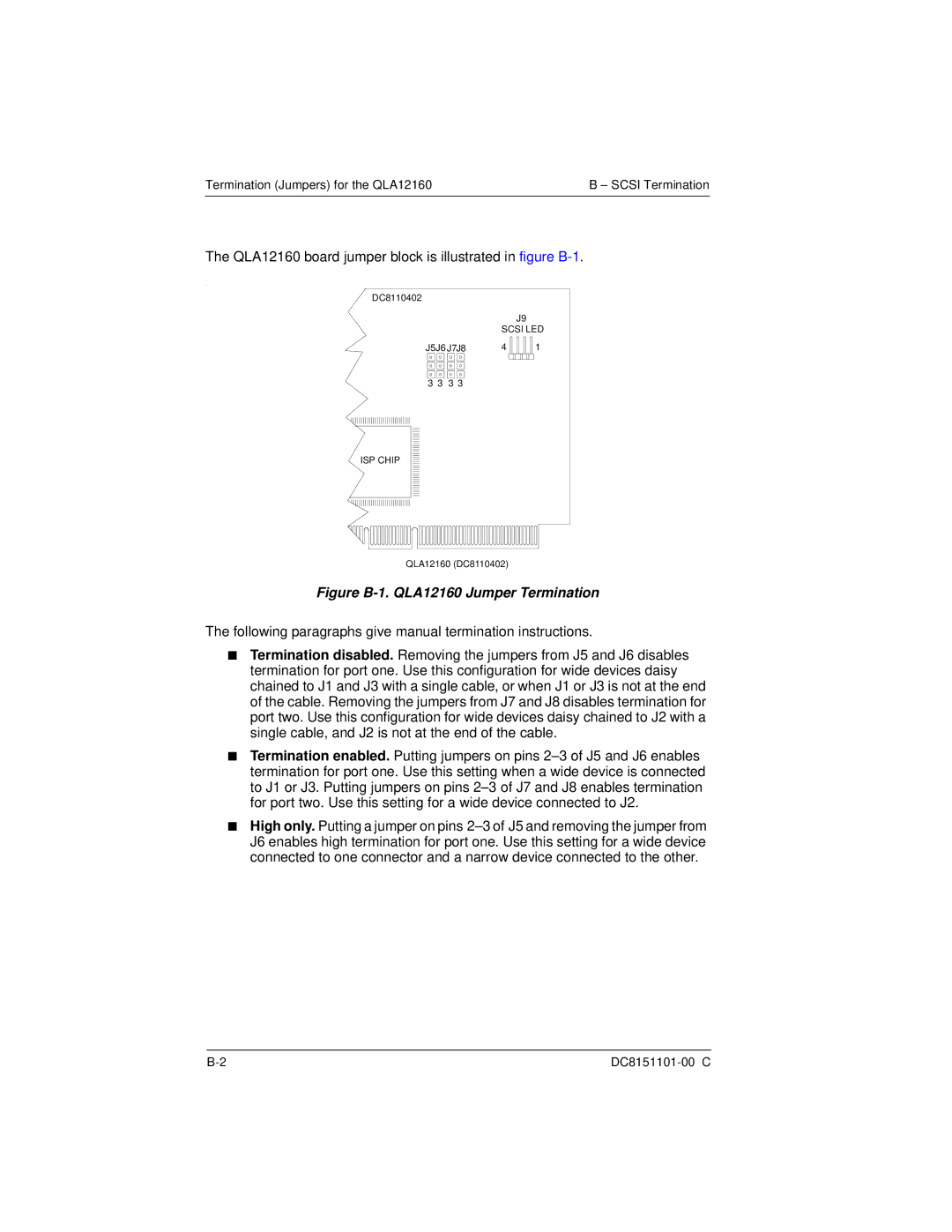 Q-Logic manual Figure B-1. QLA12160 Jumper Termination 