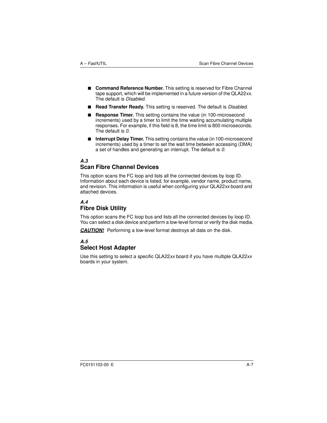 Q-Logic QLA22XX manual Scan Fibre Channel Devices, Fibre Disk Utility, Select Host Adapter 