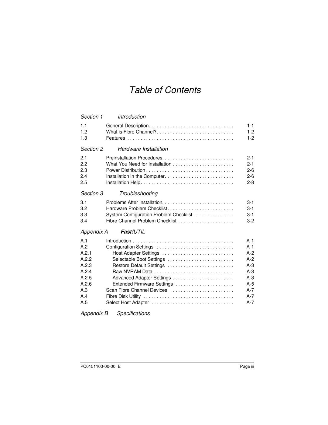 Q-Logic QLA22XX manual Table of Contents 