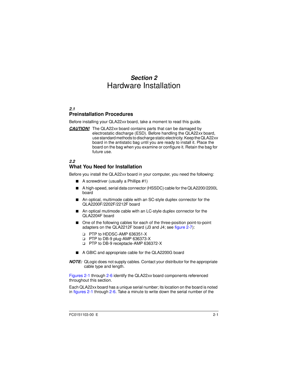 Q-Logic QLA22XX manual Preinstallation Procedures, What You Need for Installation 