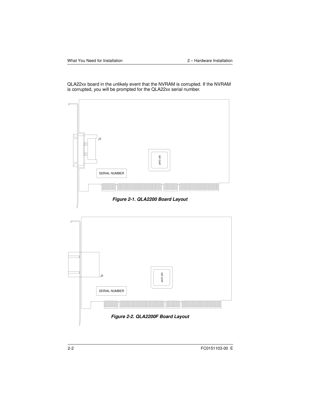 Q-Logic QLA22XX manual QLA2200 Board Layout 