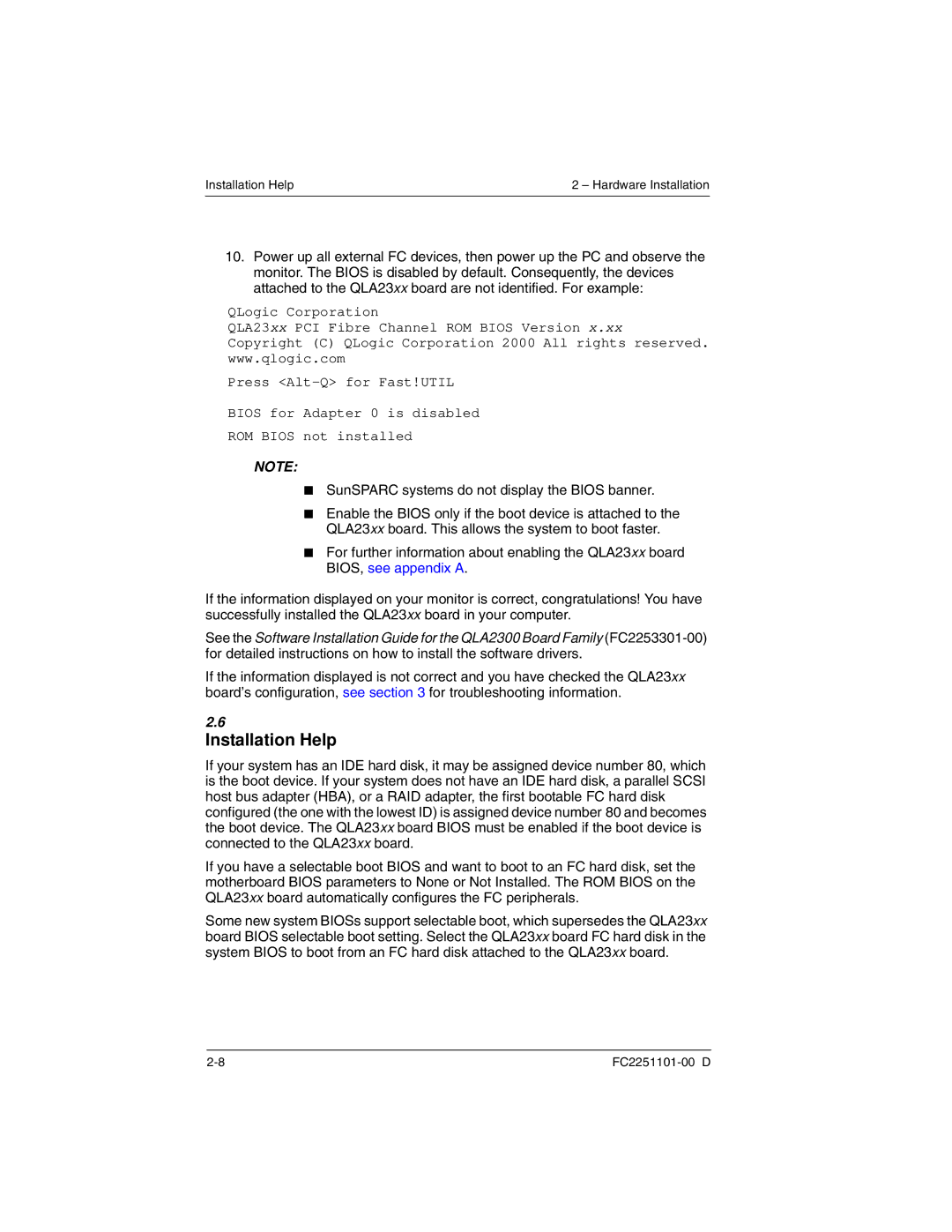 Q-Logic QLA2300 manual Installation Help 