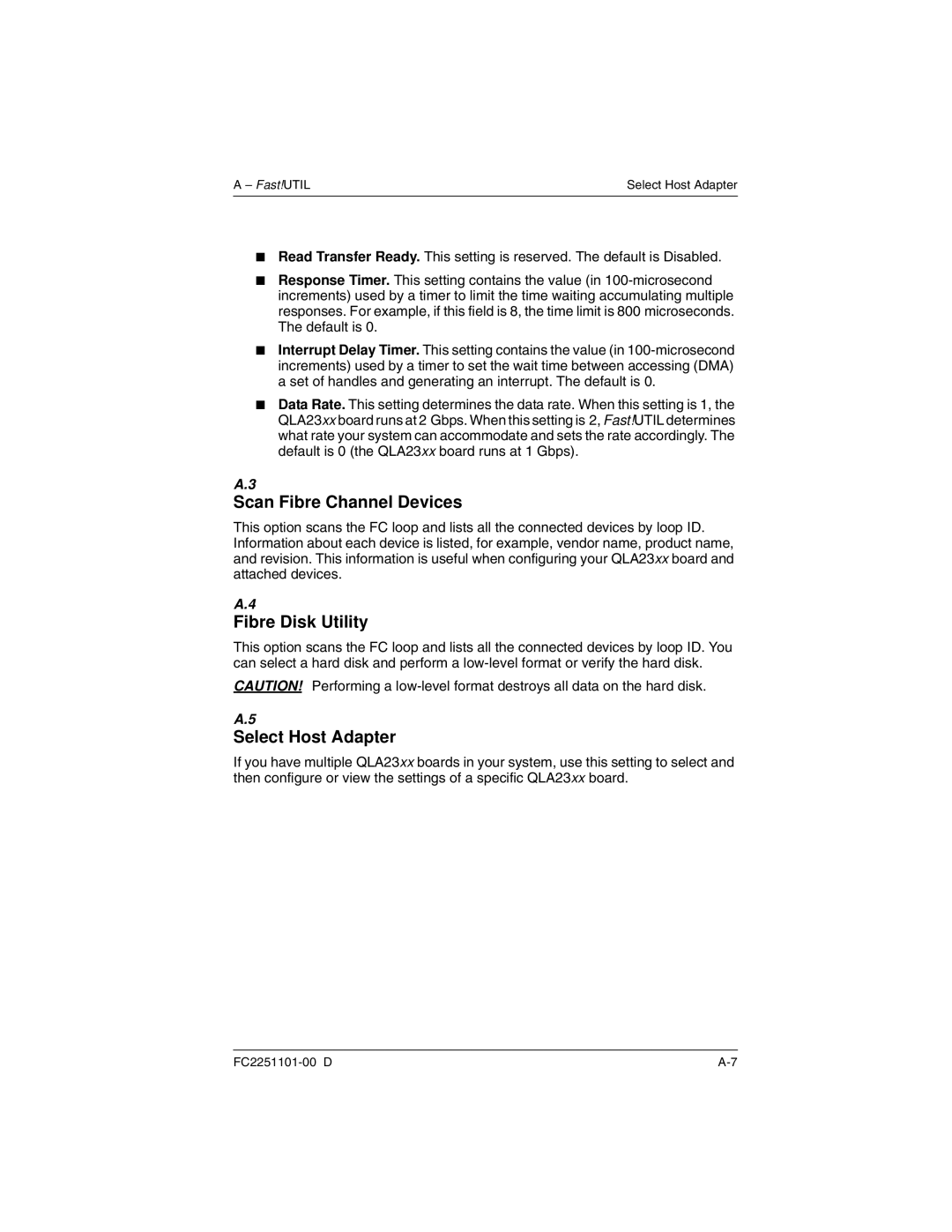 Q-Logic QLA2300 manual Scan Fibre Channel Devices, Fibre Disk Utility, Select Host Adapter 