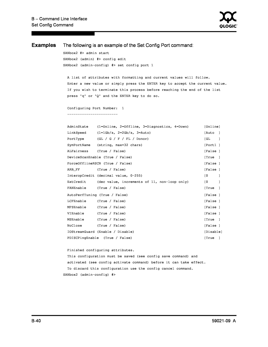 Q-Logic QLA2342 Examples The following is an example of the Set Config Port command, B - Command Line Interface, B-40 