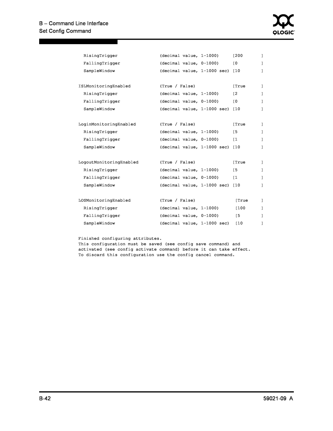 Q-Logic QLA2342, SB2A-16B manual B - Command Line Interface, Set Config Command, B-42, 59021-09 A 