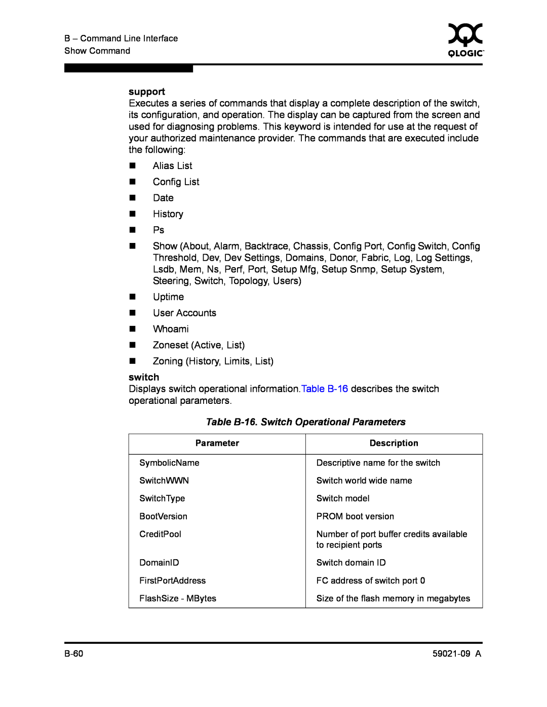 Q-Logic QLA2342, SB2A-16B manual Table B-16. Switch Operational Parameters 