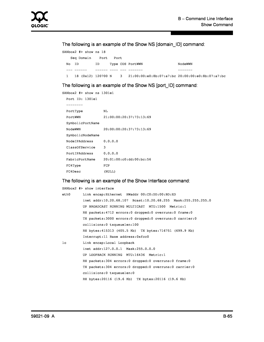 Q-Logic SB2A-16B The following is an example of the Show NS domainID command, B - Command Line Interface, Show Command 