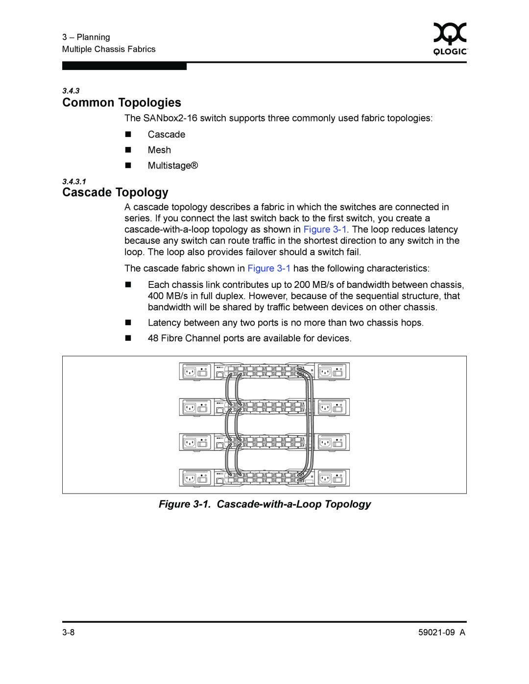 Q-Logic QLA2342, SB2A-16B manual Common Topologies, Cascade Topology, 1. Cascade-with-a-Loop Topology 