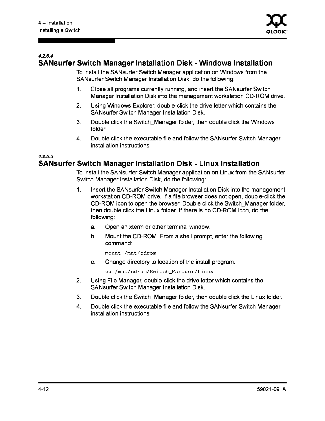 Q-Logic QLA2342, SB2A-16B manual SANsurfer Switch Manager Installation Disk - Windows Installation 