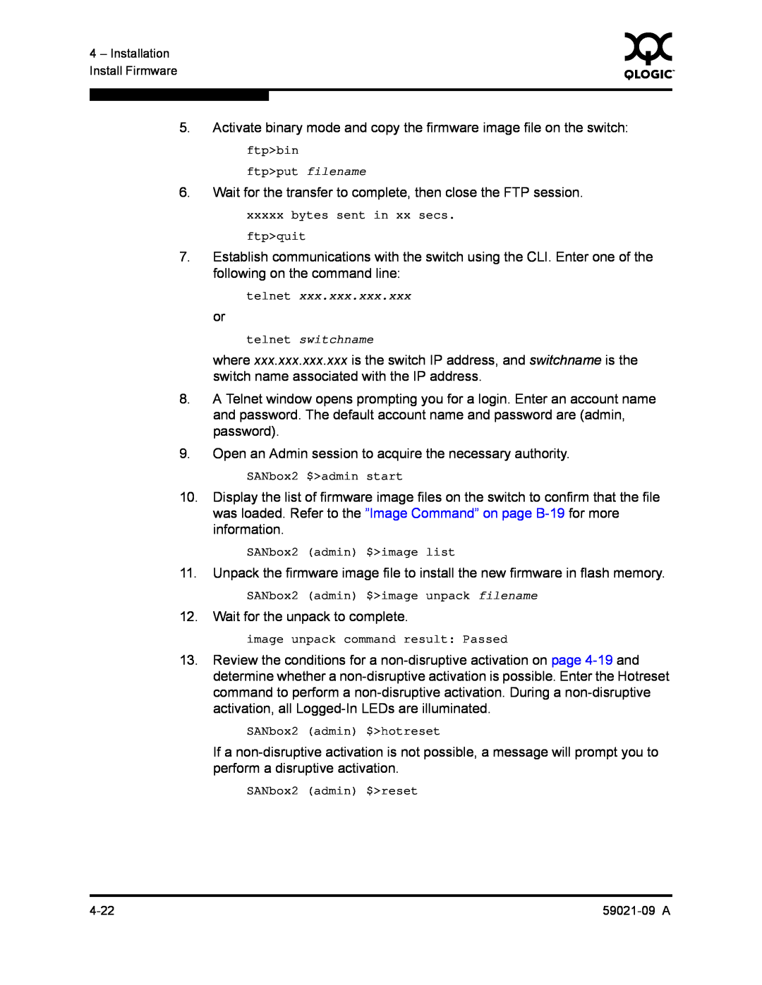 Q-Logic QLA2342, SB2A-16B manual telnet switchname 