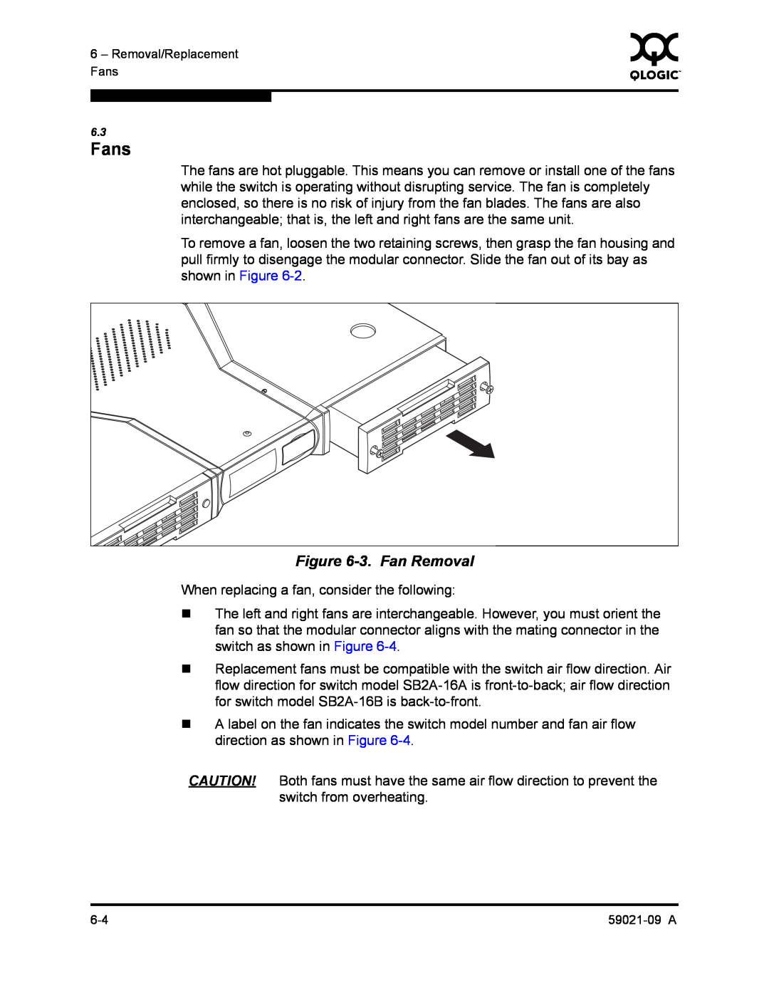 Q-Logic QLA2342, SB2A-16B manual 3. Fan Removal, Fans 