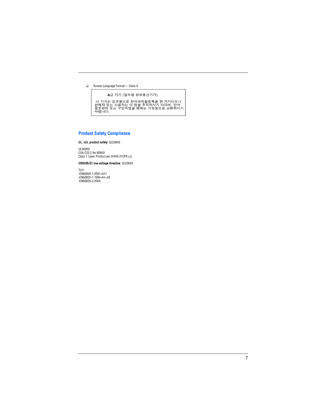 Q-Logic QLE8042 quick start Product Safety Compliance 