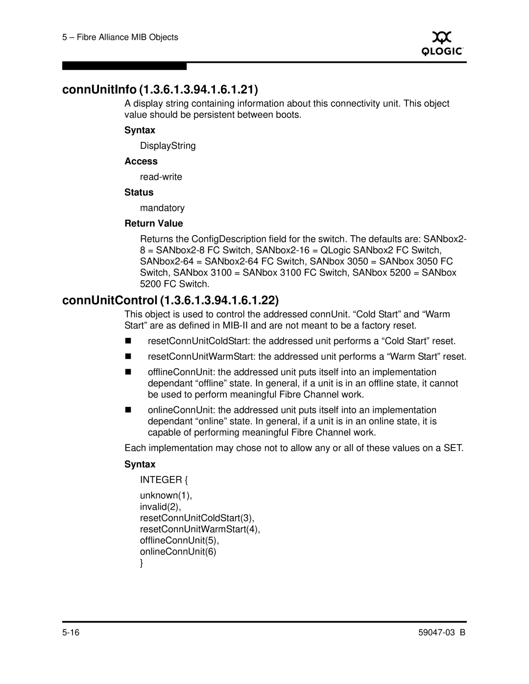 Q-Logic SANBOX2 manual ConnUnitInfo, ConnUnitControl 