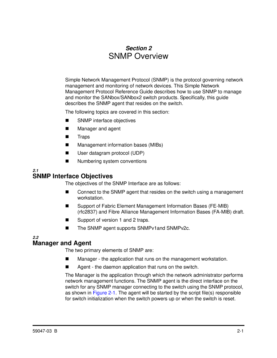 Q-Logic SANBOX2 manual Snmp Interface Objectives, Manager and Agent 