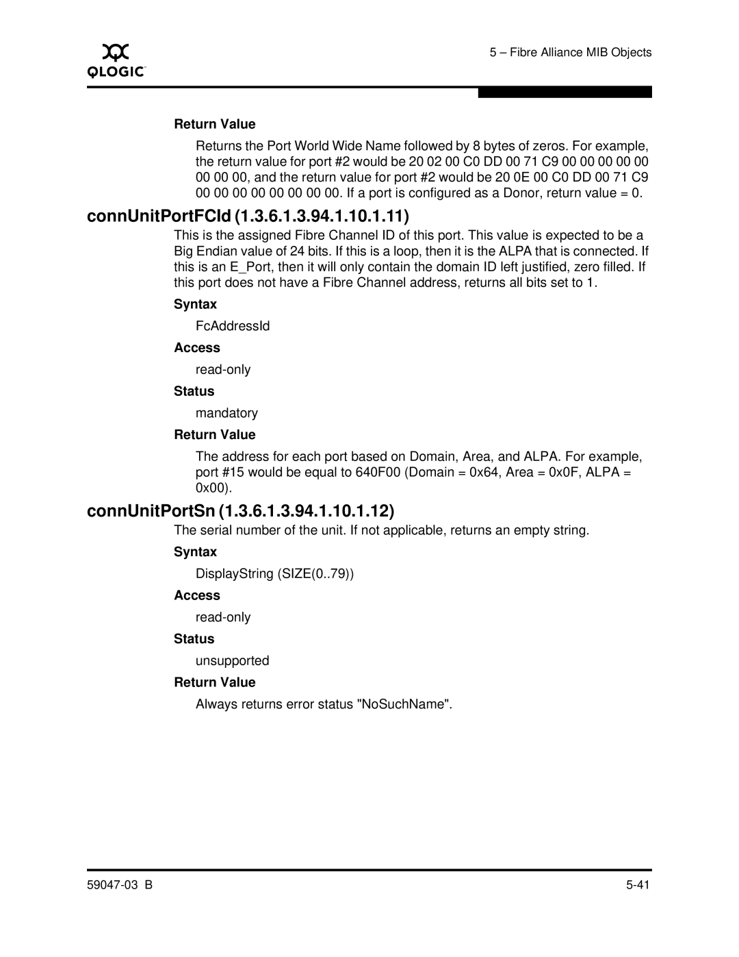 Q-Logic SANBOX2 manual ConnUnitPortFCId, ConnUnitPortSn 