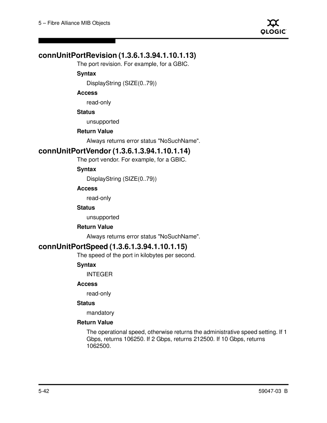 Q-Logic SANBOX2 manual ConnUnitPortRevision, ConnUnitPortVendor, ConnUnitPortSpeed 